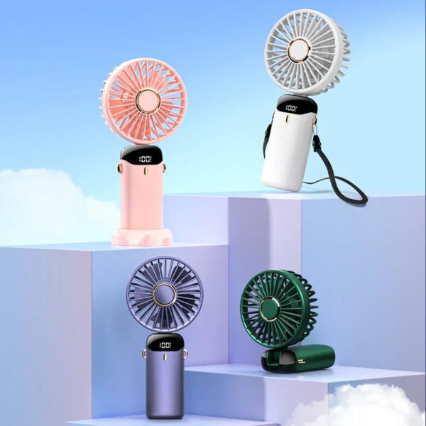 USB Rechargeable Mini Portable Handheld Electric Fan Foldable Neck Hanging Outdoor Fan Adjustable 5 Speed Powerful Air Cooler - Image 7