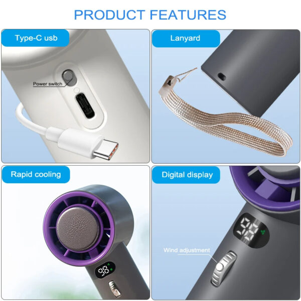 Portable Handheld Turbo Fan Cooling Semiconductor Refrigeration 3000mAh Battery Wind Speeds Adjustable Mini Personal Fan - Image 3