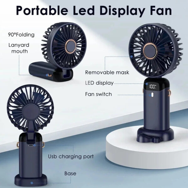 USB Rechargeable Mini Portable Handheld Electric Fan Foldable Neck Hanging Outdoor Fan Adjustable 5 Speed Powerful Air Cooler - Image 9